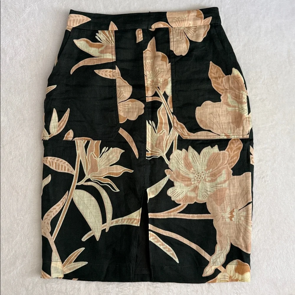 Reiss | Jackson Linen Floral Front Slit Knee Length Pencil Skirt Pockets (4) - Picture 13 of 13